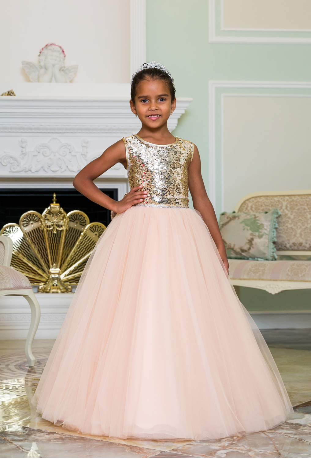 Елегантне бальне плаття для дівчинки 11787 пудра