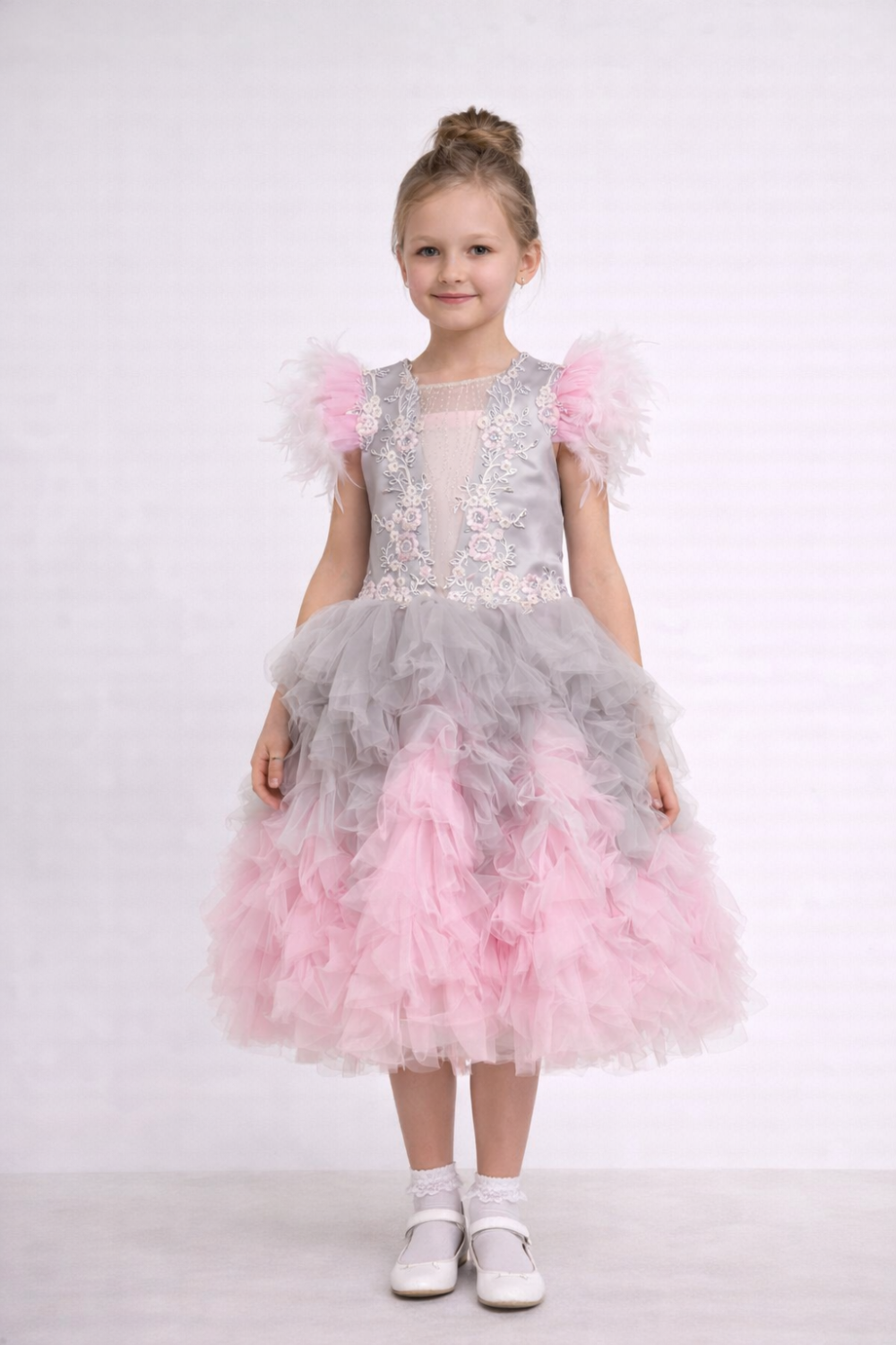 Сукня 11765 рожево-сіра