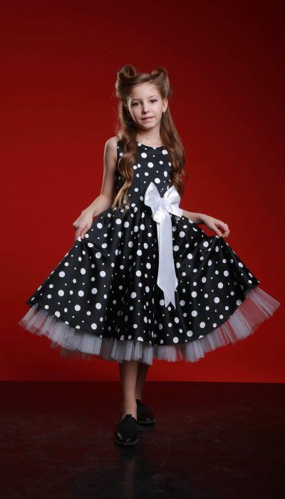 Нарядное платье Стиляги Горох Бант белый