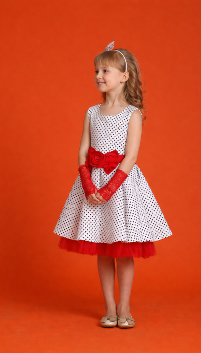 Нарядное платье Стиляги Горох Бант красное