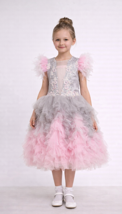 Сукня 11765 рожево-сіра