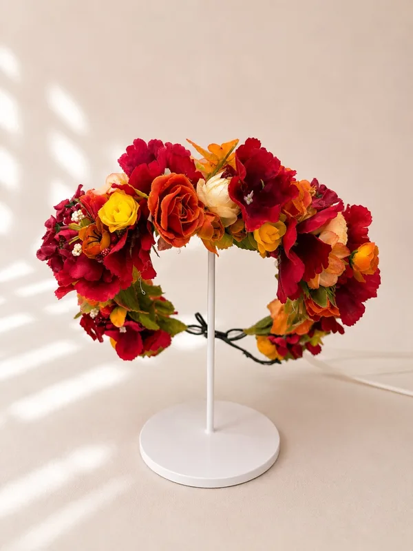 Вінок бордово-жовтий з трояндами 1
