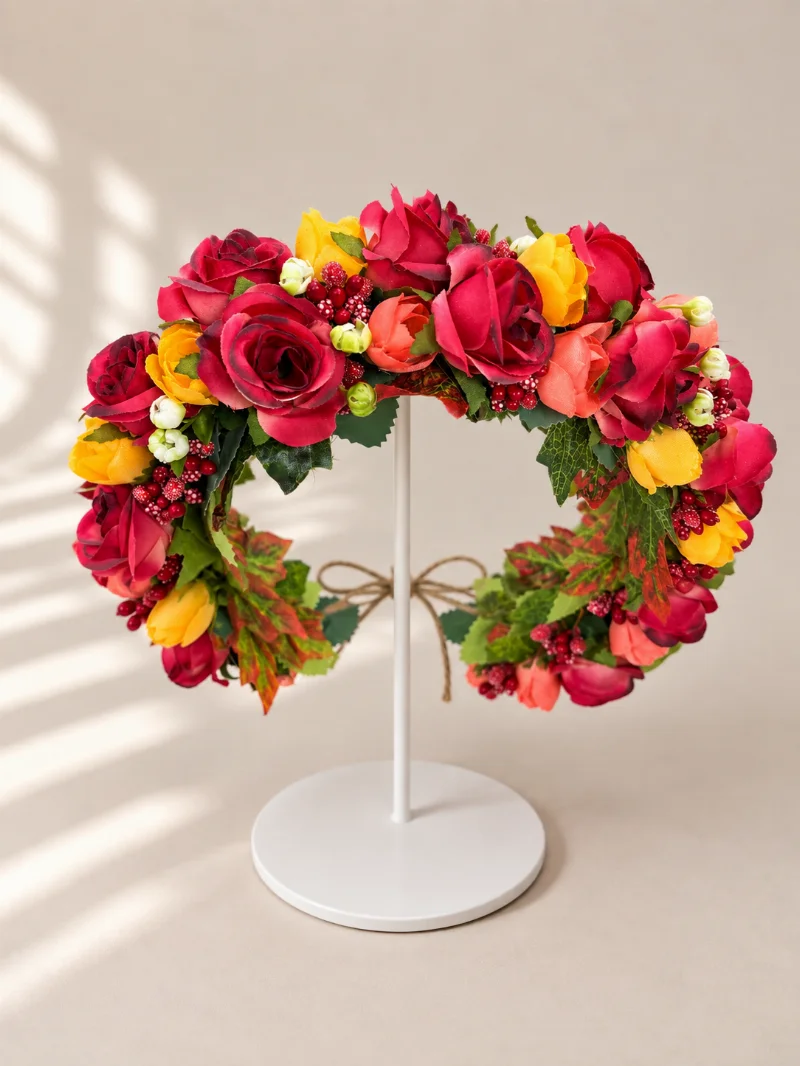 Raspberry-yellow tulip flower crown