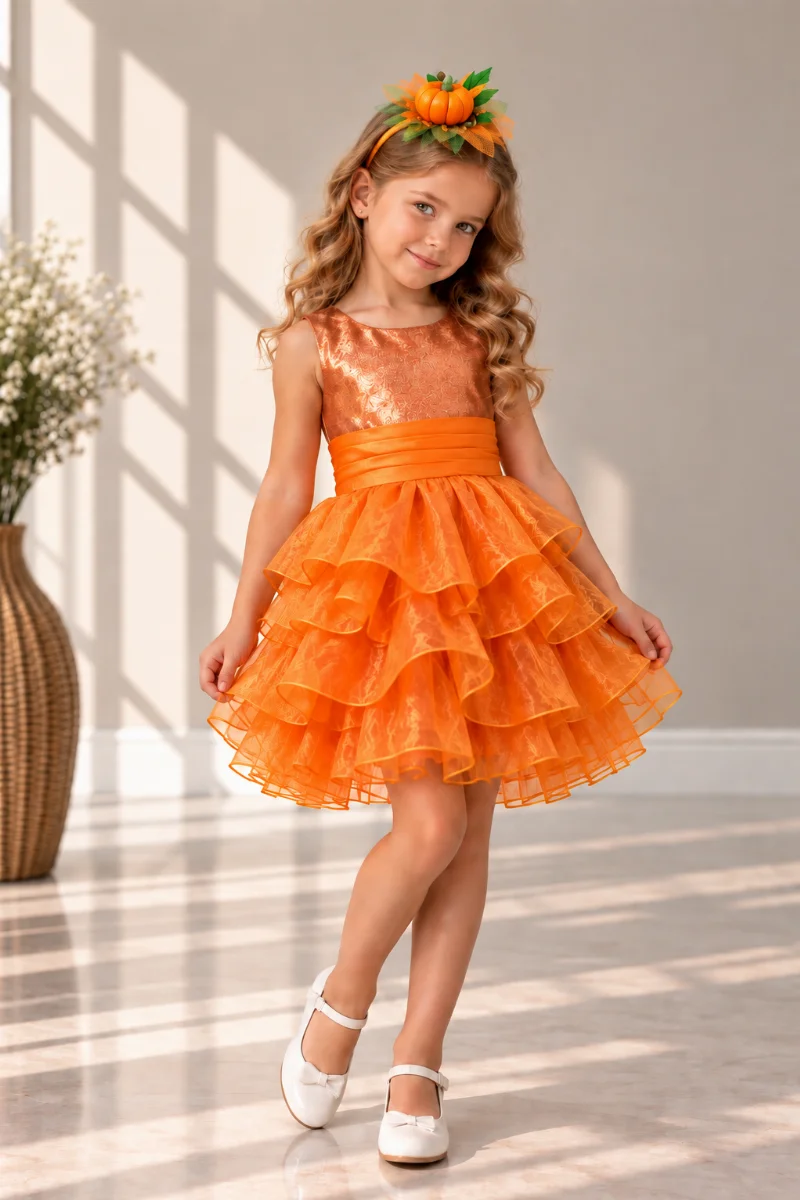 Pumpkin Ruffle Carnival Costume for a Girl
